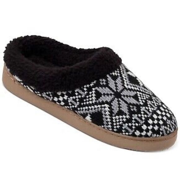 Cuddl Duds Women's Faux-Fur-Lined Fair Isle Clog Slippers Black Medium New - Picture 1 of 5